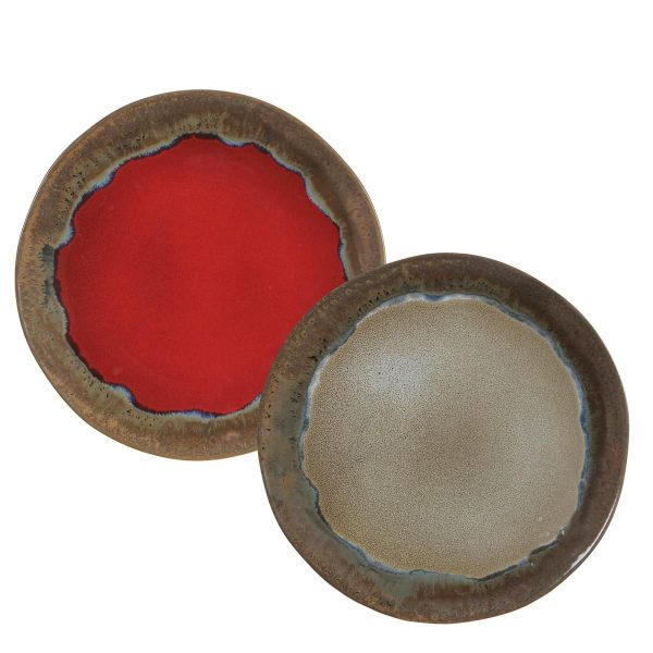 PIATTO CERAMICA D.26,5 CM -OLIN- ASS. ROSSO/BEIGE