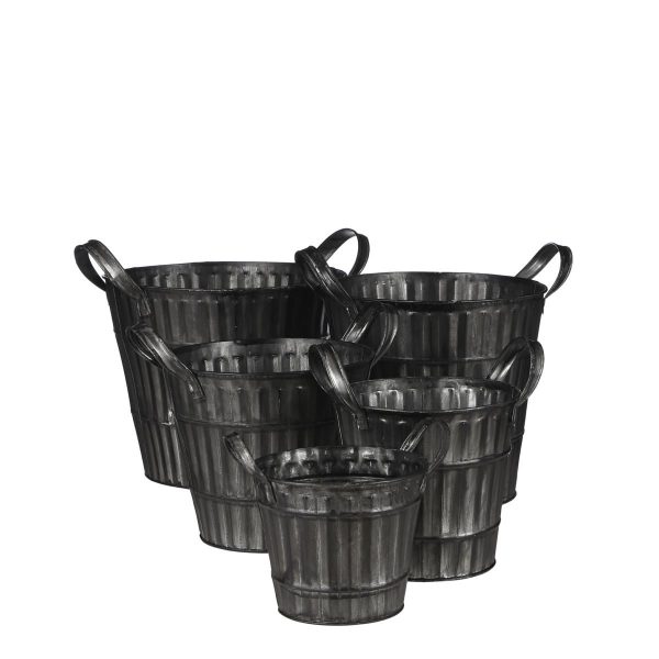 SET 5 CONTENITORI C/MANICI METALLO D.14-25 CM H.12-21 CM SILVER SET 5 CONTENITORI C/MANICI METALLO D.14-25 CM H.12-21 CM SILVER