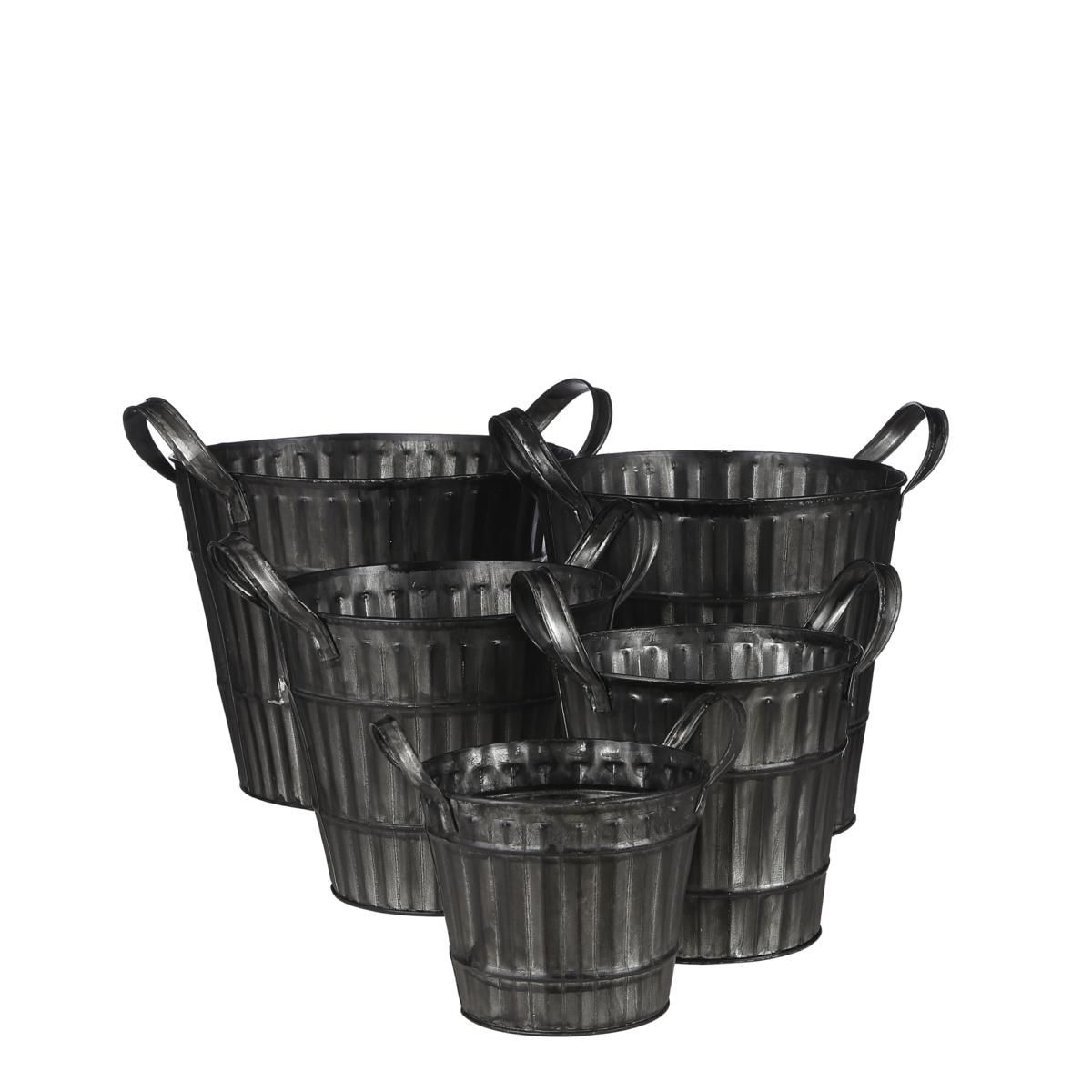 SET 5 CONTENITORI C/MANICI METALLO D.14-25 CM H.12-21 CM SILVER SET 5 CONTENITORI C/MANICI METALLO D.14-25 CM H.12-21 CM SILVER