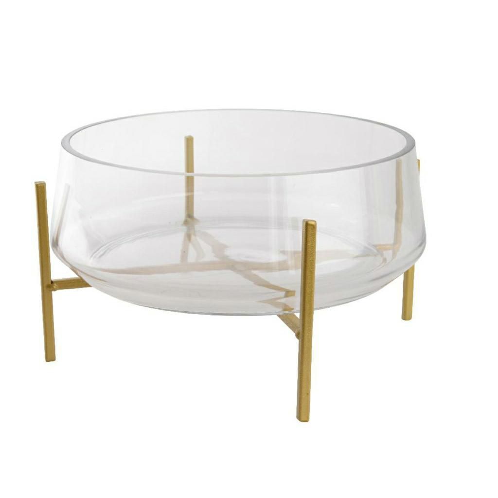 VASO VETRO TRASP. S/BASE METALLO ORO D. 24X12,5 CM VASO VETRO TRASP. S/BASE METALLO ORO D. 24X12,5 CM