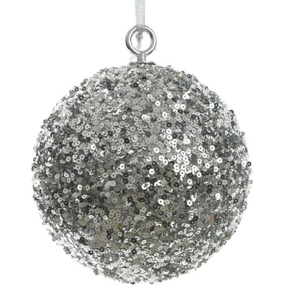 SFERA POLY MM.140 ORNAMENTALE C/PAILLETTES ARGENTO SFERA POLY MM.140 ORNAMENTALE C/PAILLETTES ARGENTO