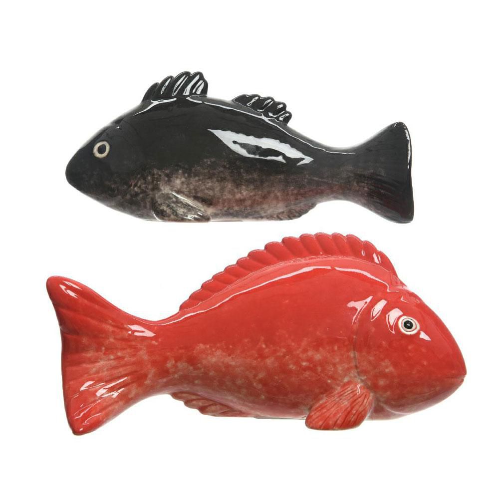 SET 2 PESCI PORCELLANA ASS.ROSSO/GRIGIO