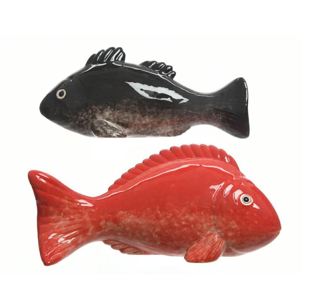 SET 2 PESCI PORCELLANA ASS.ROSSO/GRIGIO