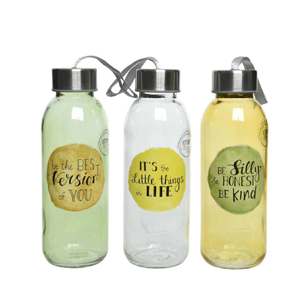 SET 3 BARATTOLI VETRO D.6,4 CM H.19 CM TRASPARENTE/GIALLO/VERDE