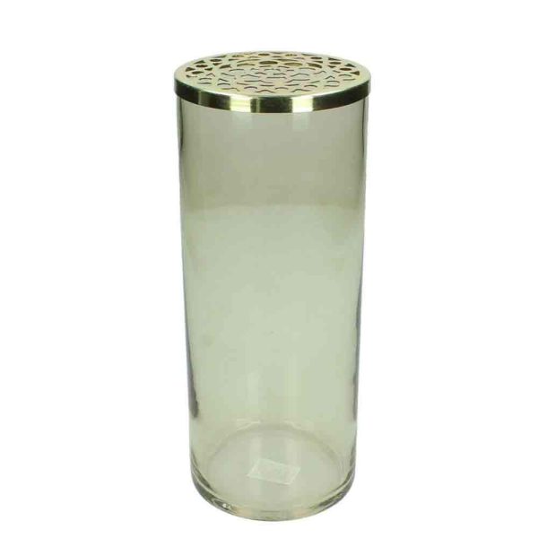 VASO VETRO/METALLO C/TAPPO D.10,5 CM H.25,5 CM TRASPARENTE/ORO VASO VETRO/METALLO C/TAPPO D.10,5 CM H.25,5 CM TRASPARENTE/ORO