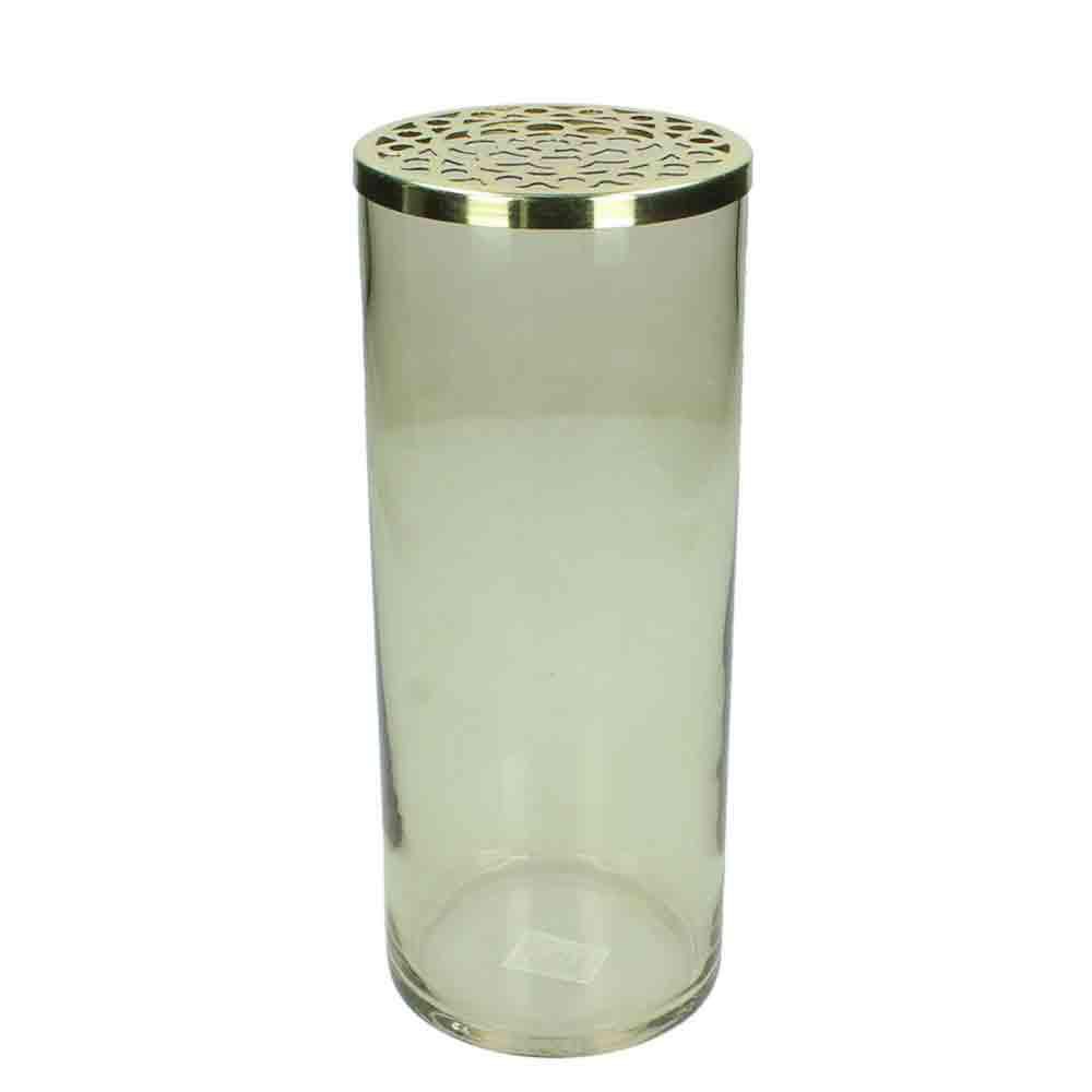 VASO VETRO/METALLO C/TAPPO D.10,5 CM H.25,5 CM TRASPARENTE/ORO VASO VETRO/METALLO C/TAPPO D.10,5 CM H.25,5 CM TRASPARENTE/ORO