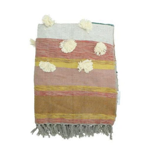 COPERTA COTONE C/POMPOM130X170 CM MULTICOLOR COPERTA COTONE C/POMPOM130X170 CM MULTICOLOR