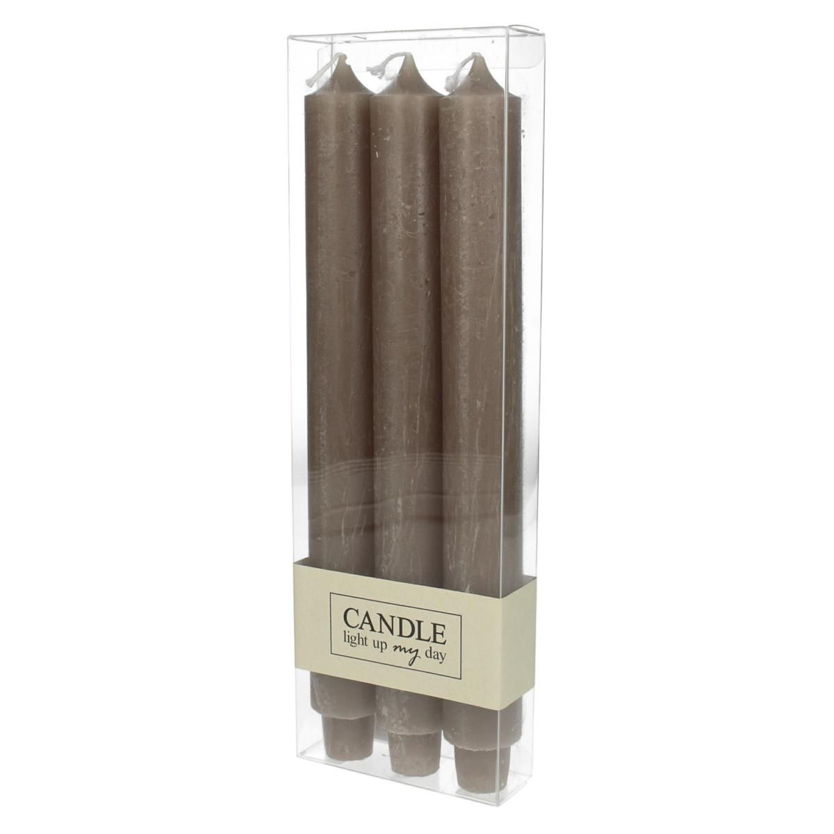 SET 3 CANDELE CONICHE H.29,5 CM ORE 20 TORTORA SET 3 CANDELE CONICHE H.29,5 CM ORE 20 TORTORA