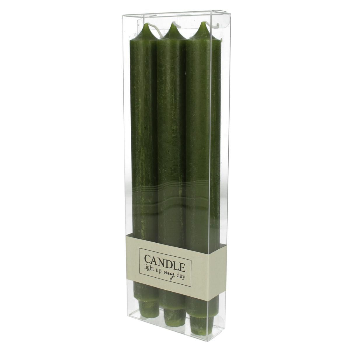 SET 3 CANDELE CONICHE H.29,5 CM ORE 20 VERDE