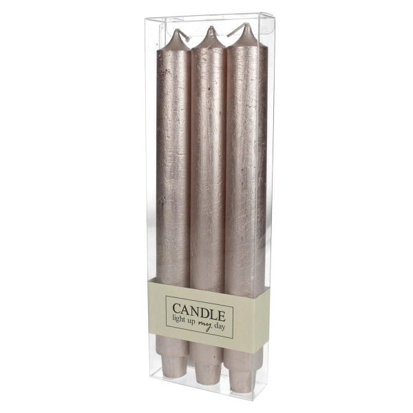 SET 3 CANDELE CONICHE H.29,5 CM ORE 20 CHAMPAGNE SET 3 CANDELE CONICHE H.29,5 CM ORE 20 CHAMPAGNE