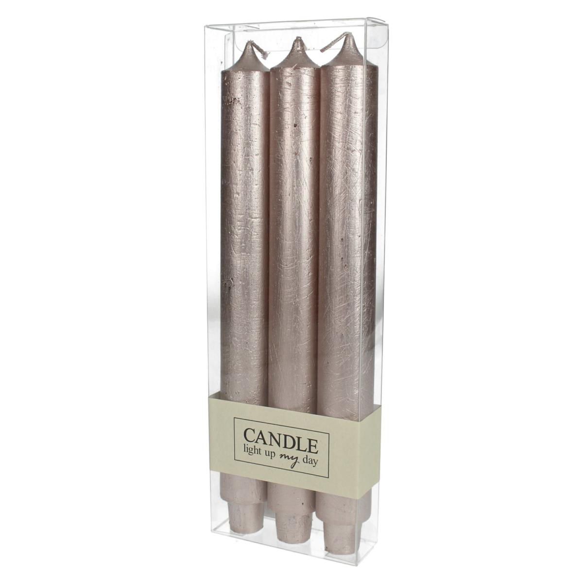 SET 3 CANDELE CONICHE H.29,5 CM ORE 20 CHAMPAGNE SET 3 CANDELE CONICHE H.29,5 CM ORE 20 CHAMPAGNE