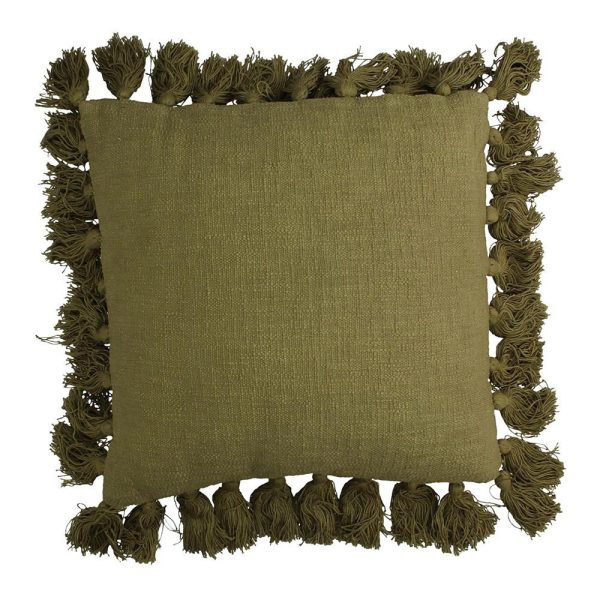 CUSCINO COTONE 45X45 CM-TASSELS- VERDE OLIVA CUSCINO COTONE 45X45 CM-TASSELS- VERDE OLIVA