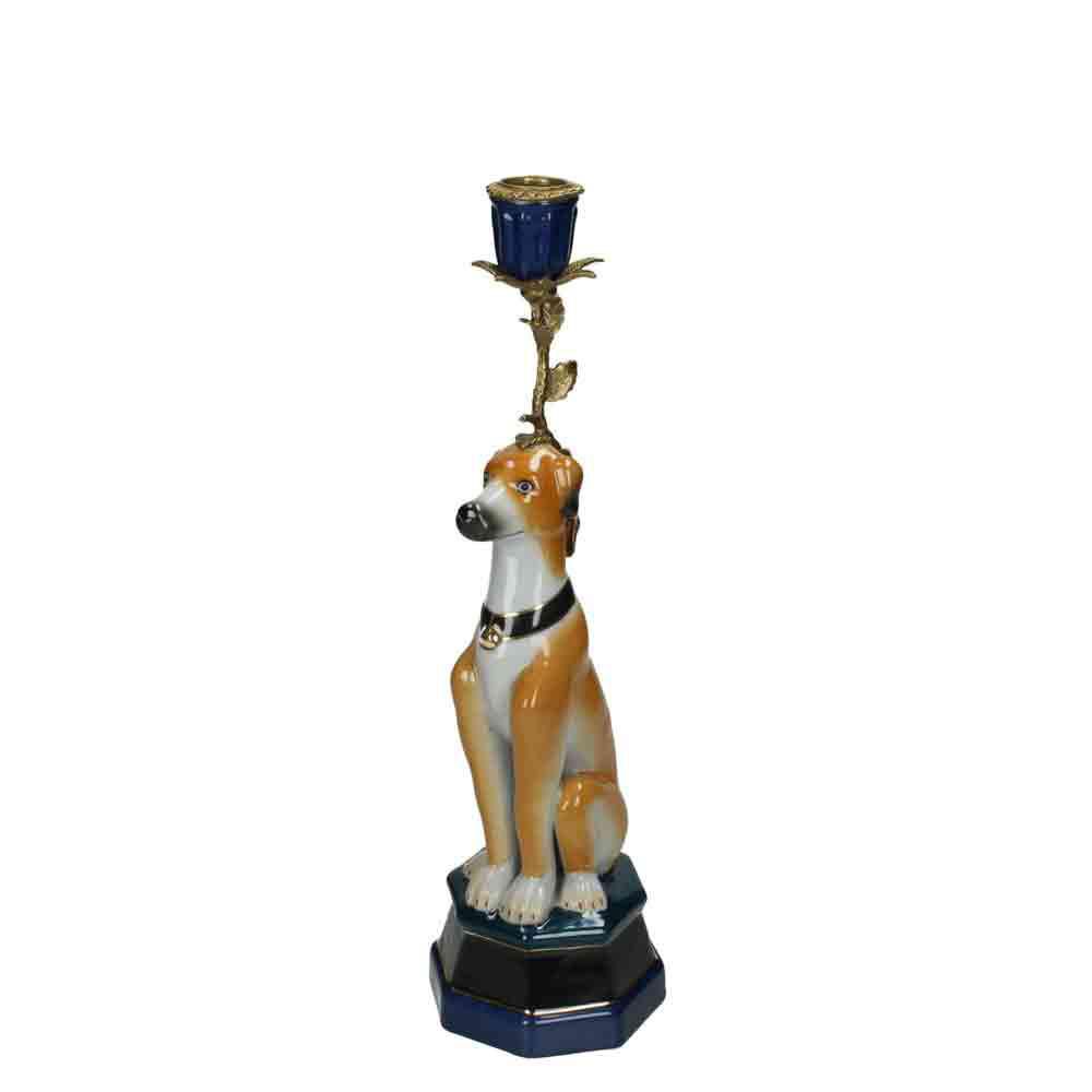 CANDELIERE PORCELLANA 10X10 CM H.34 CM -DOG- MARRONE
