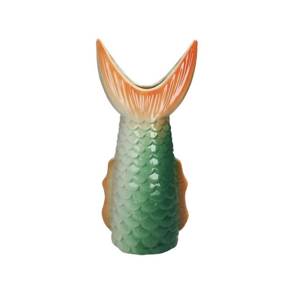 CODA DI PESCE VASO CERAMICA 16X11 CM H.33,5 CM VERDE/ARANCIO CODA DI PESCE VASO CERAMICA 16X11 CM H.33,5 CM VERDE/ARANCIO