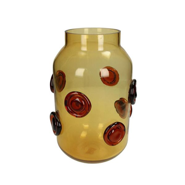 VASO VETRO C/DECORAZIONI D.20 CM H.30,5 GIALLO VASO VETRO C/DECORAZIONI D.20 CM H.30,5 GIALLO