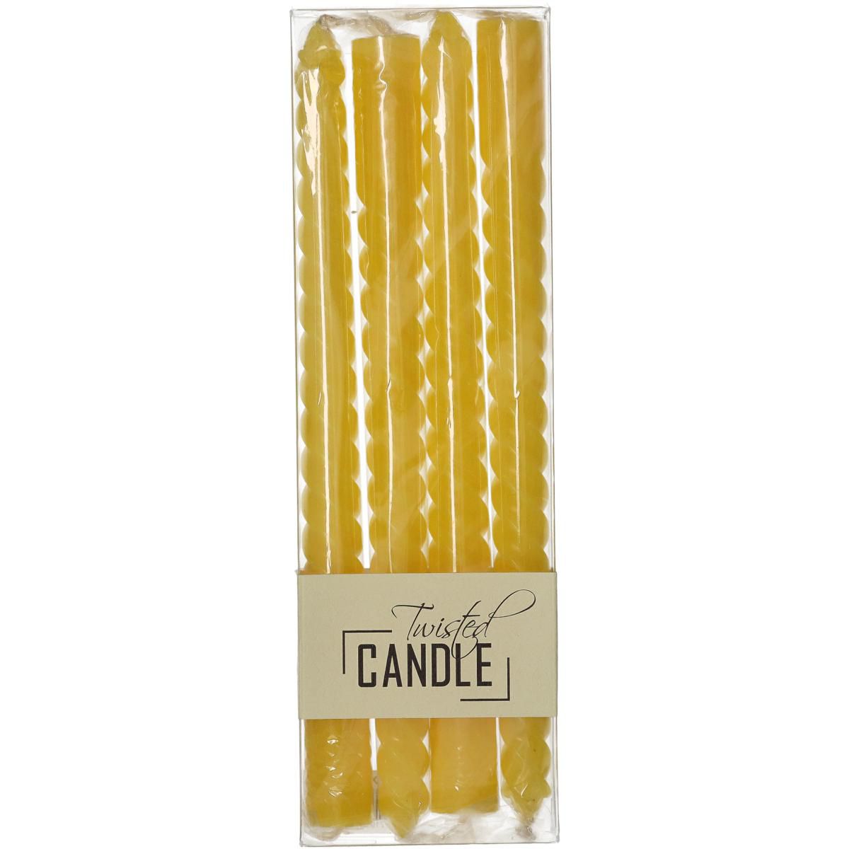 SET 4 CANDELE CONICHE TWISTED H.26 CM ORE 5,5 GIALLO
