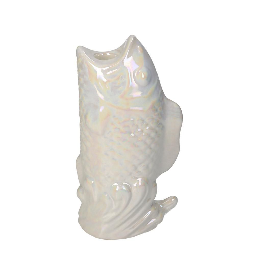 PESCE CANDELIERE CERAMICA 11,5X7 CM H.21,5 CM AVORIO