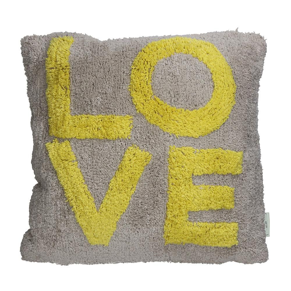 CUSCINO COTONE 45X45 CM-LOVE- GIALLO/TORTORA