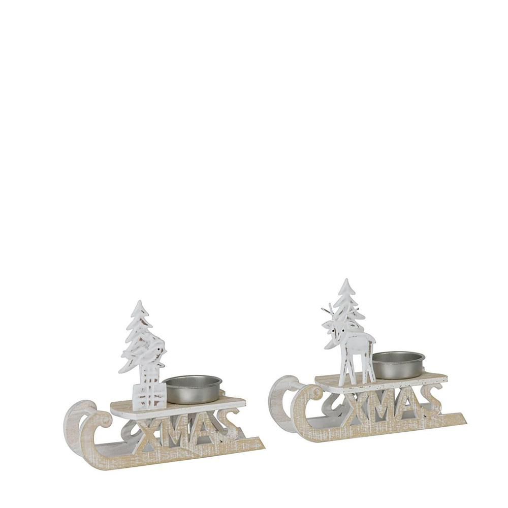 SET 2 PORTATEALIGHT RENNA LEGNO 14,5X4,5X11,5 NATURALE/BIANCO