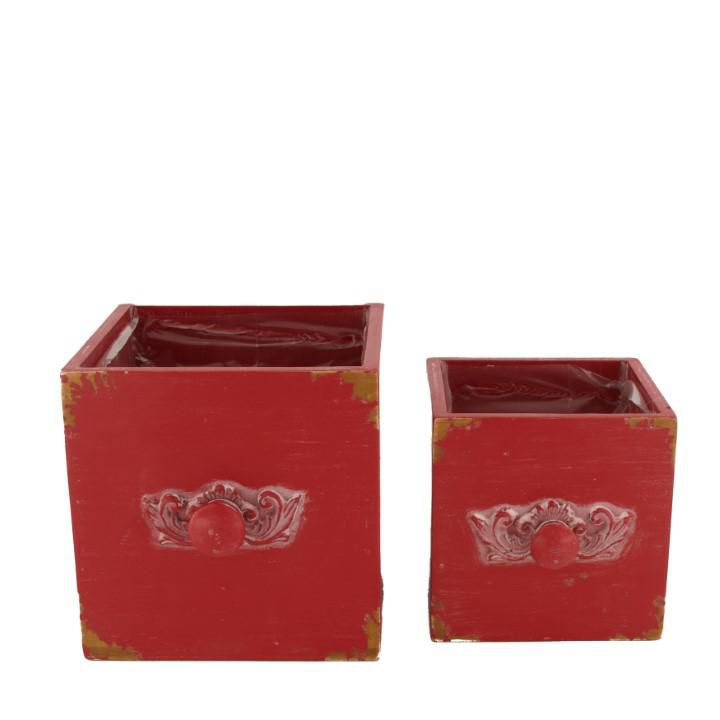 SET 2 CASSETTI LEGNO C/PLASTICA 12-15X12-15 H.12-15 CM ROSSO SET 2 CASSETTI LEGNO C/PLASTICA 12-15X12-15 H.12-15 CM ROSSO