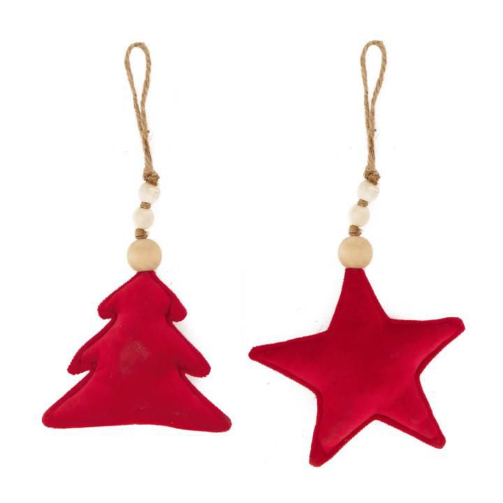 SET 2 ALBERO-STELLA TESSUTO 15X15 CM ROSSO