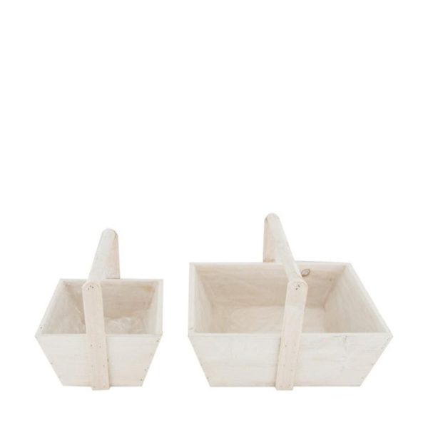 SET 2 CASSETTE LEGNO C/MANICO 18-28X18-22 CM H.18 CM BIANCO SET 2 CASSETTE LEGNO C/MANICO 18-28X18-22 CM H.18 CM BIANCO