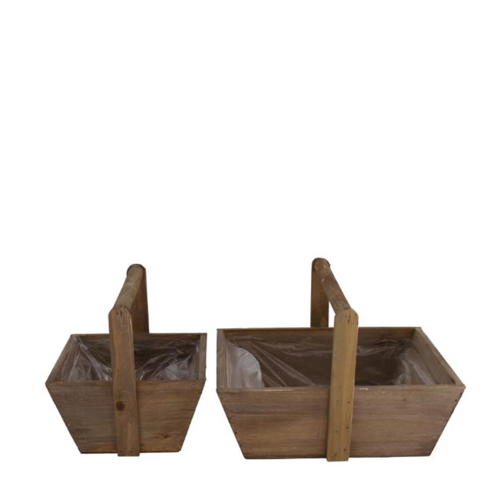 SET 2 CASSETTE LEGNO C/MANICO 18-28X18-22 CM H.18 CM MARRONE SET 2 CASSETTE LEGNO C/MANICO 18-28X18-22 CM H.18 CM MARRONE