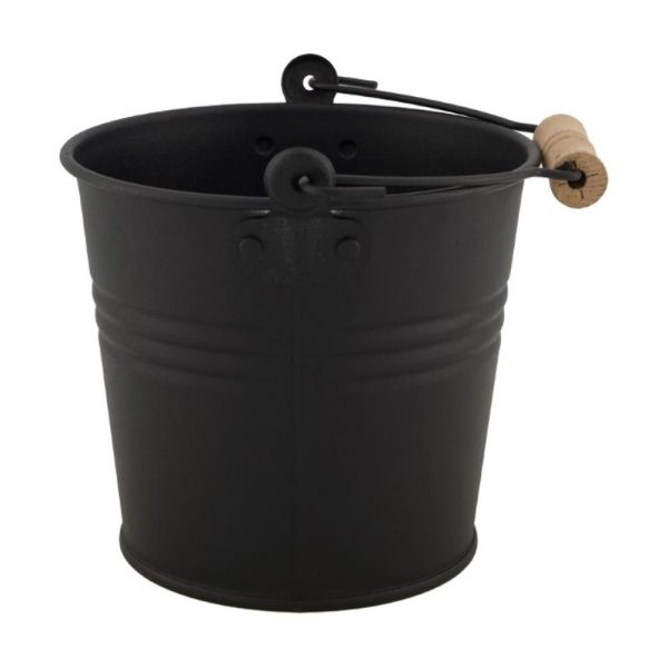 SECCHIELLO LATTA C/MANICO LEGNO D.17 CM H.14 CM NERO MATT SECCHIELLO LATTA C/MANICO LEGNO D.17 CM H.14 CM NERO MATT