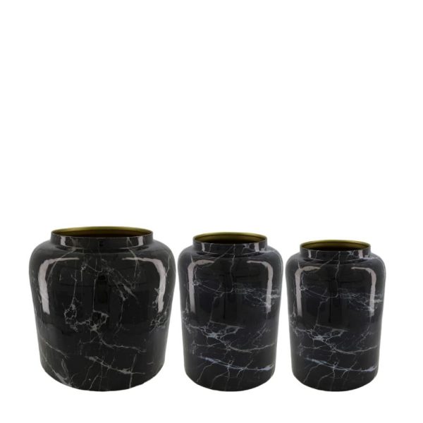 SET 3 VASI METALLO D.14-23-37 CM H.20-30-35 CM NERO/BIANCO SET 3 VASI METALLO D.14-23-37 CM H.20-30-35 CM NERO/BIANCO