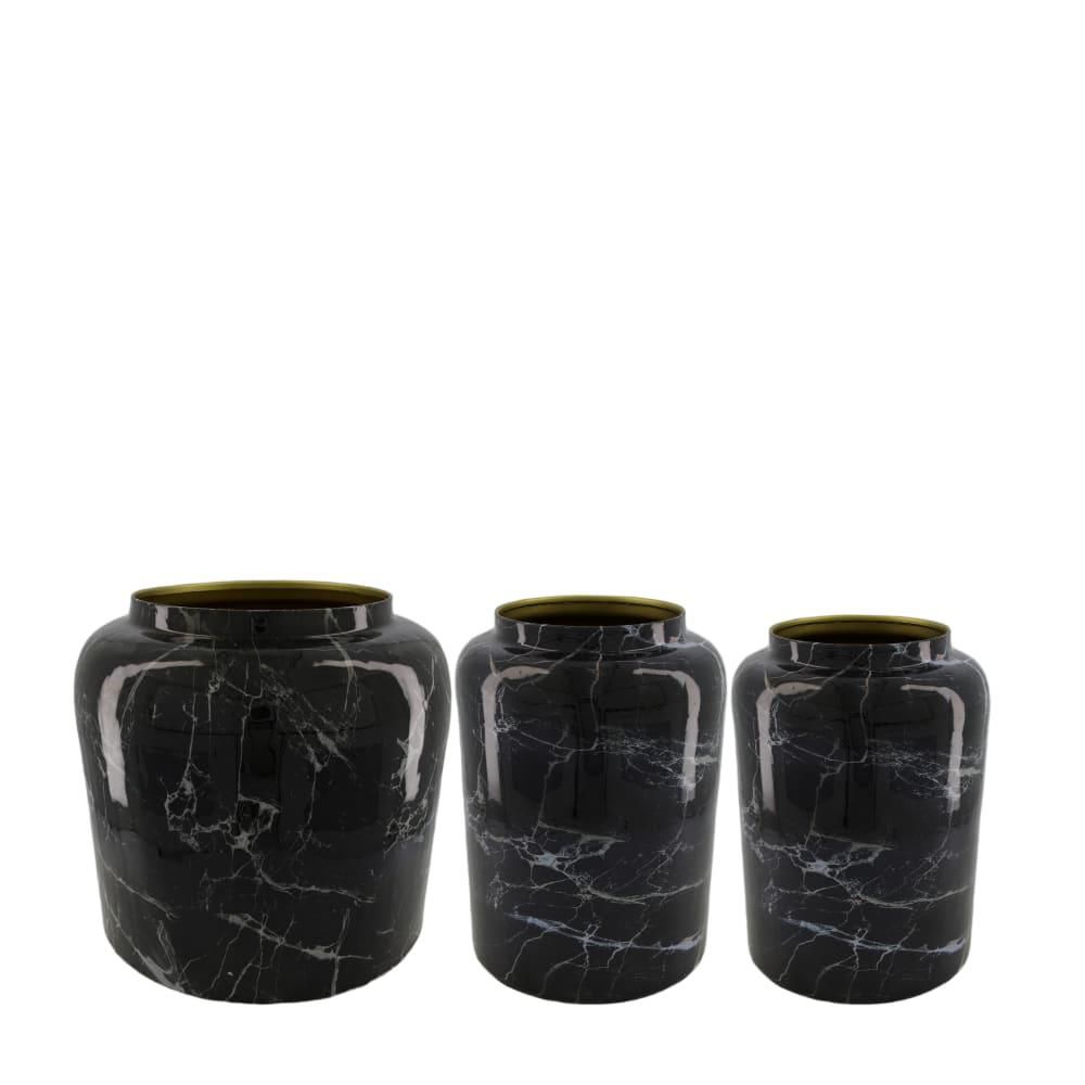 SET 3 VASI METALLO D.14-23-37 CM H.20-30-35 CM NERO/BIANCO SET 3 VASI METALLO D.14-23-37 CM H.20-30-35 CM NERO/BIANCO