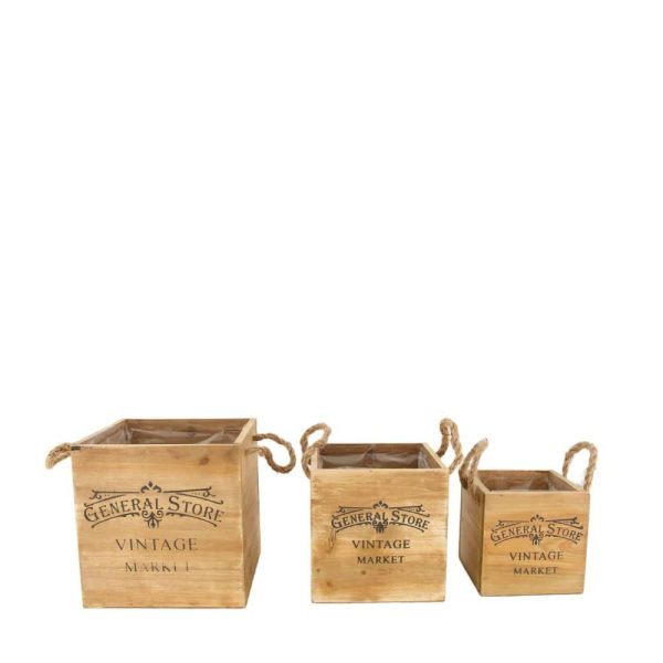 SET 3 CASSETTI LEGNO C/PLASTICA 18X18 CM H.18 CM NATURALE SET 3 CASSETTI LEGNO C/PLASTICA 18X18 CM H.18 CM NATURALE