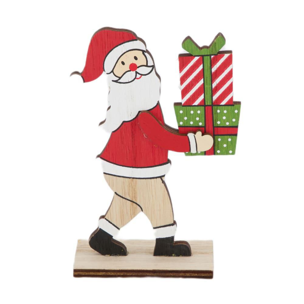 BABBO NATALE LEGNO 7,5X3,5 CM H.11 CM ROSSO/NATURALE/VERDE