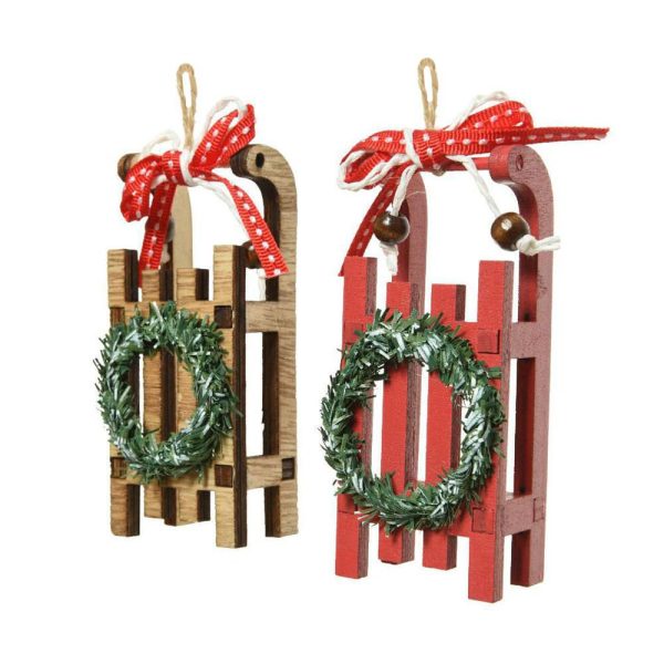 SET 2 SLITTE LEGNO 2,7X4 CM H.10 CM ROSSO/NATURALE