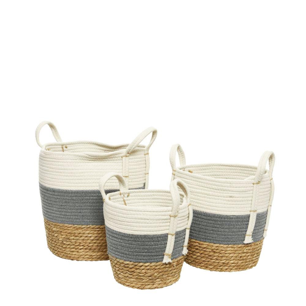 SET 3 CESTI D.23-28-33 CM H.23-28-33 CM NATURALE/GRIGIO/PANNA