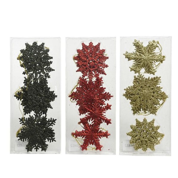 SET 12 FIOCCHI NEVE POLY GLITTER D.8,5 CM ORO/ROSSO/NERO ASS.