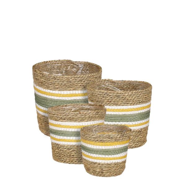 SET 4 CESTI D.18 CM H.18 CM -RACHEL- NATURALE/VERDE SET 4 CESTI D.18 CM H.18 CM -RACHEL- NATURALE/VERDE
