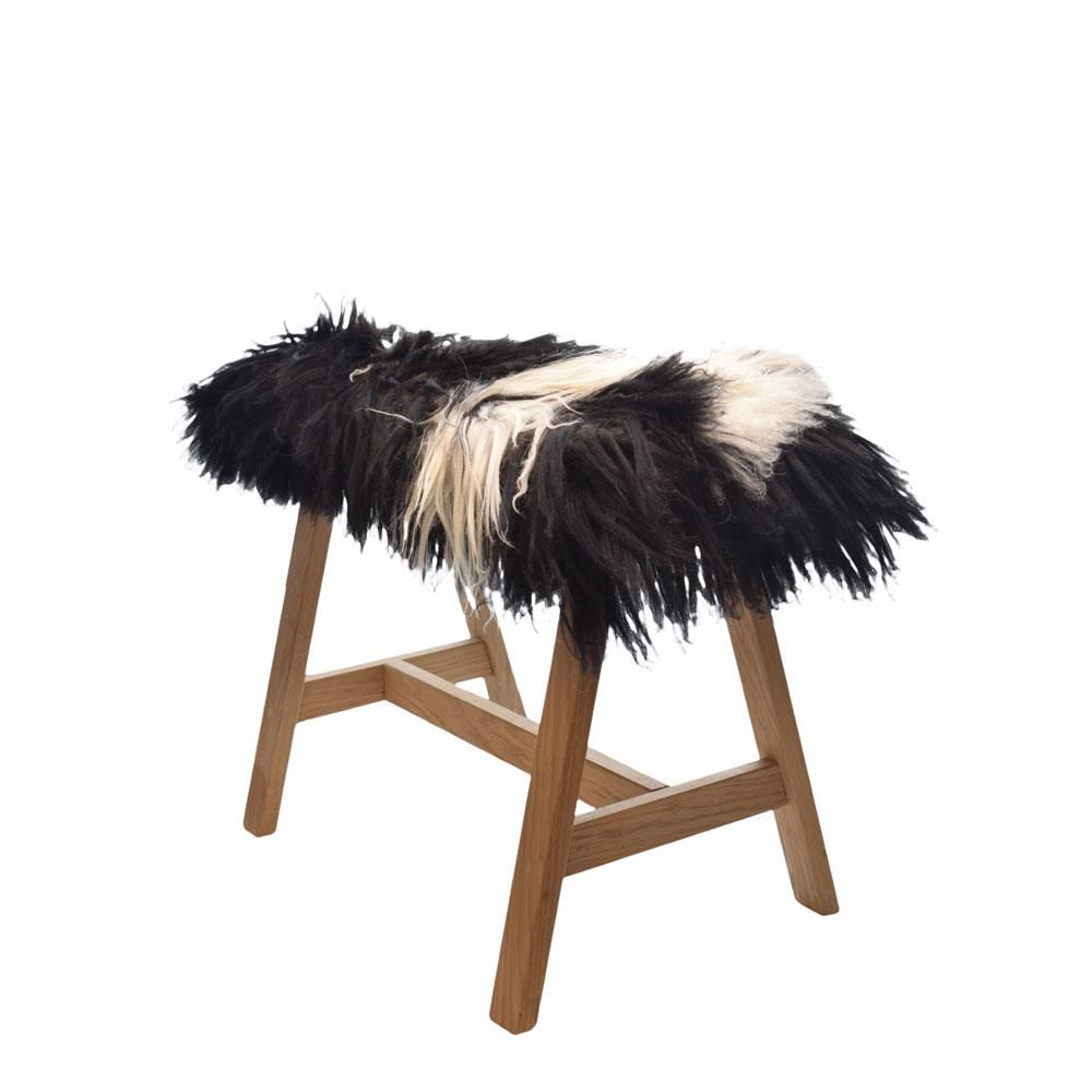 SGABELLO LEGNO C/VERA PELLICCIA PECORA 75X35 CM NERO/PANNA SGABELLO LEGNO C/VERA PELLICCIA PECORA 75X35 CM NERO/PANNA