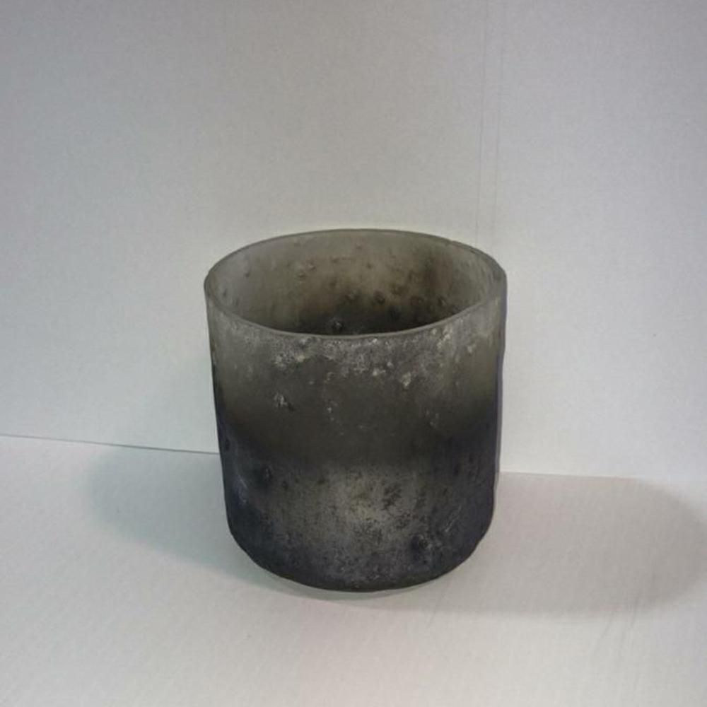 PORTATEALIGHT VETRO CILINDRO 10X10 H10 CM ARGENTO/BLU