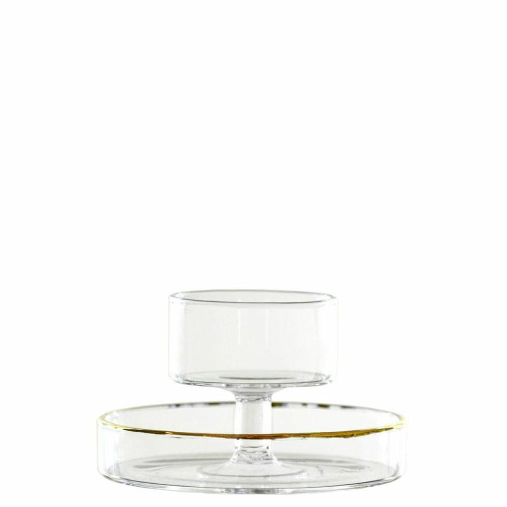 CANDELIERE VETRO A STELO D.9 CM H.5 CM B/ORO CANDELIERE VETRO A STELO D.9 CM H.5 CM B/ORO