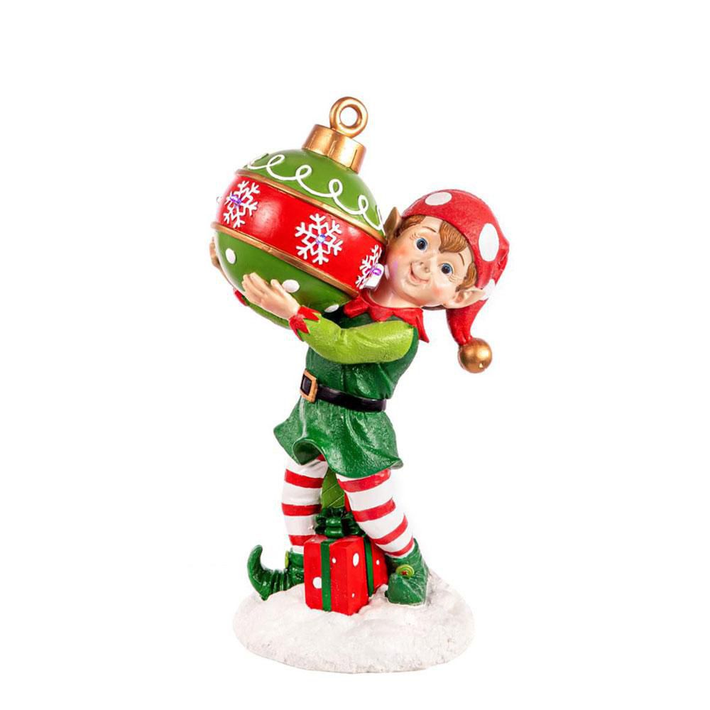 ELFO POLIRESINA C/LUCI H.38CM VERDE/ROSSO/BIANCO