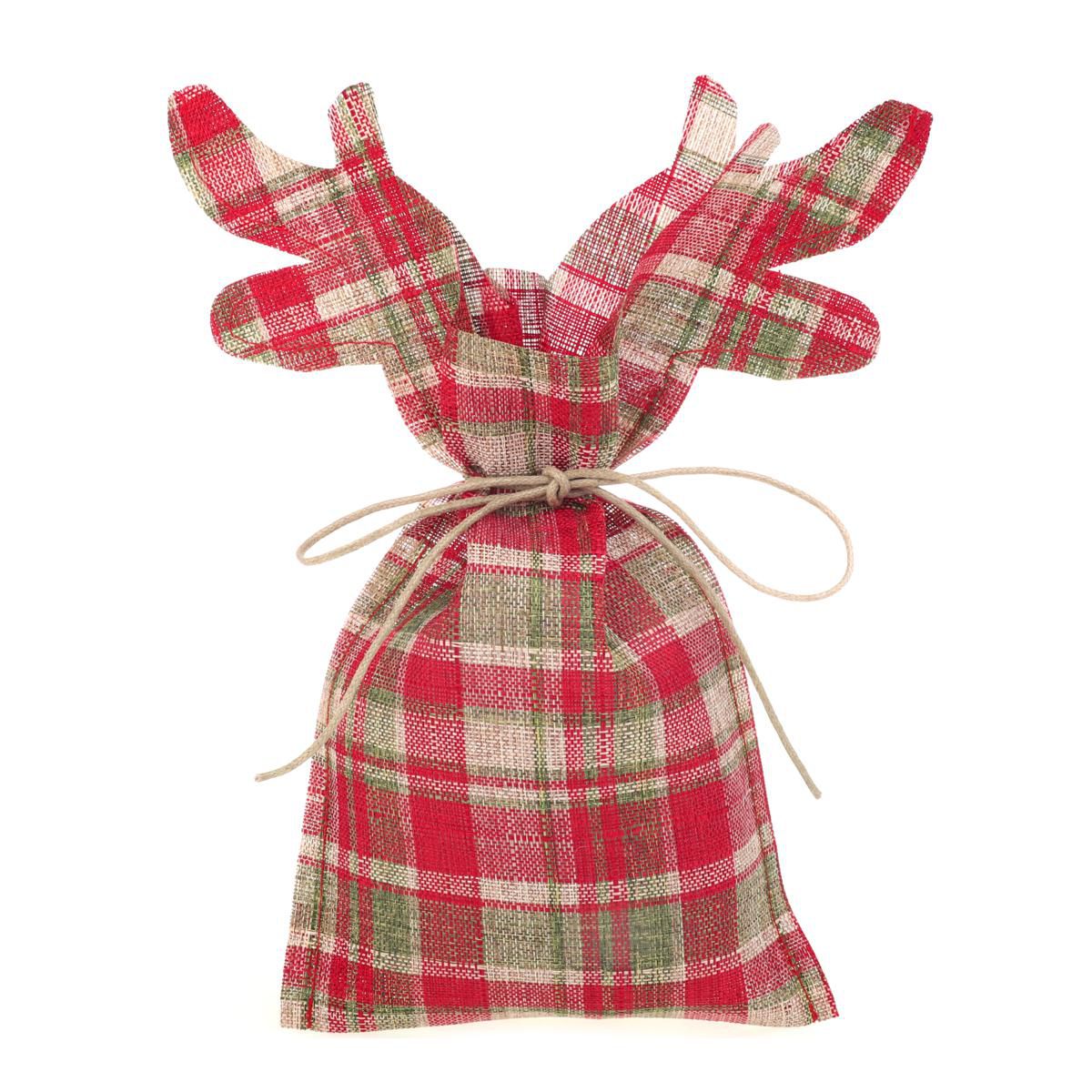 SET.5 SACCHETTI PANNO-REINDEER-C/LACCIO 28X21,5CM BEIGE/ROSSO