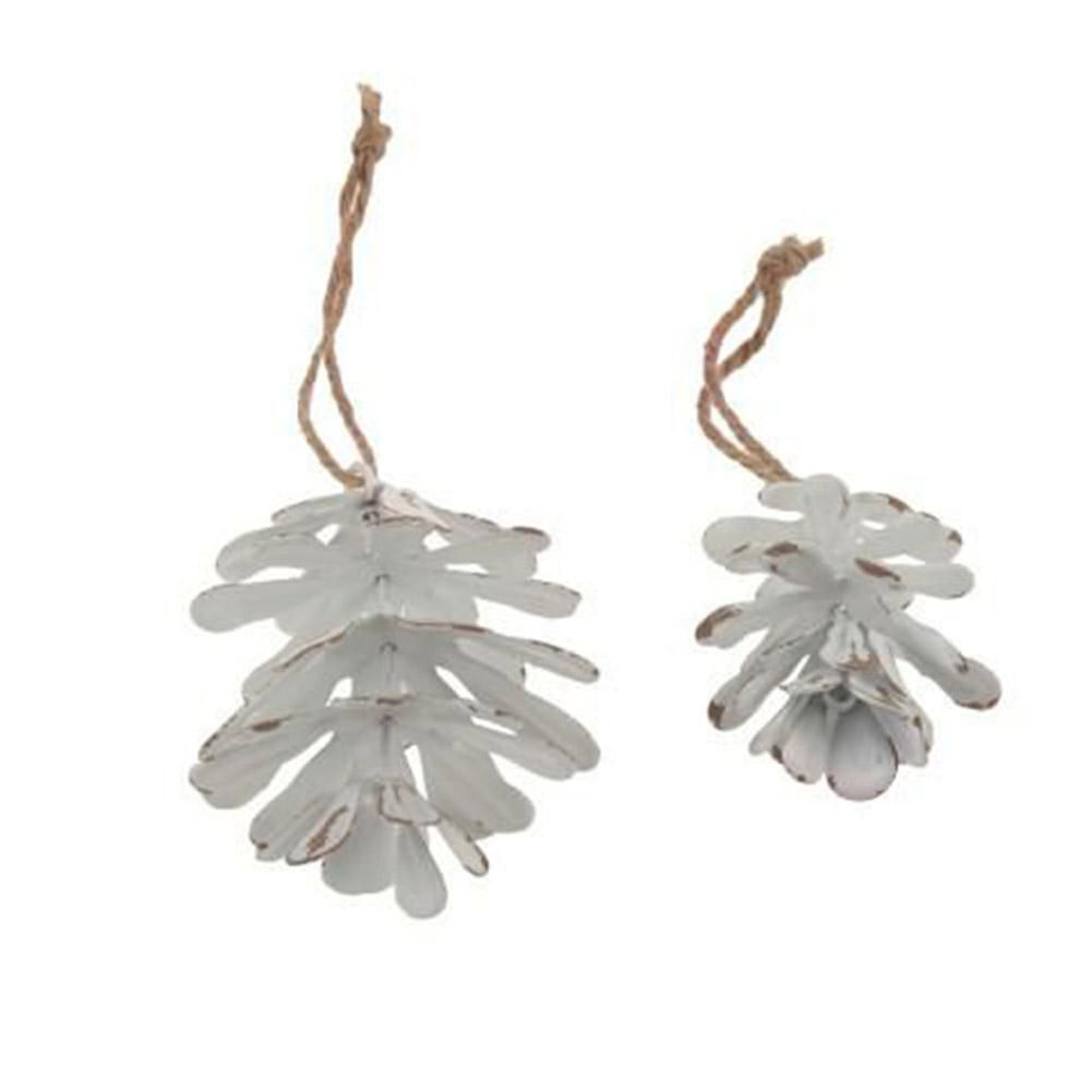 SET 10 PIGNE METALLO 7X7 CM H.17 CM D/APP. BIANCO ANTIC.