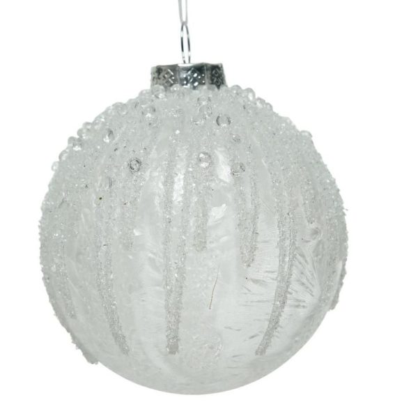 SFERA VETRO C/PERLINE MM.80 BIANCO GHIACCIO SFERA VETRO C/PERLINE MM.80 BIANCO GHIACCIO