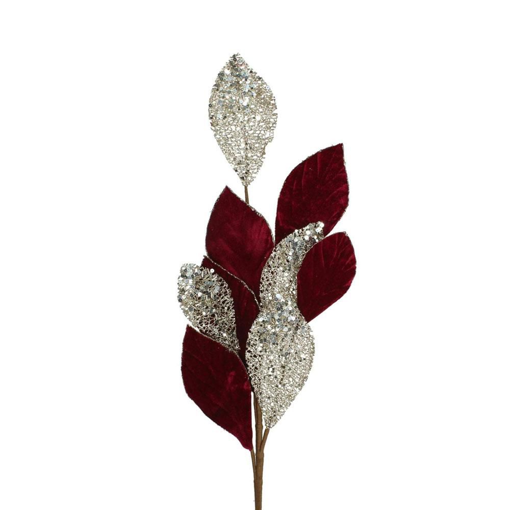 RAMO FOGLIE GLITTERATO 90 CM BURGUNDY/PLATINO KN RAMO FOGLIE GLITTERATO 90 CM BURGUNDY/PLATINO KN