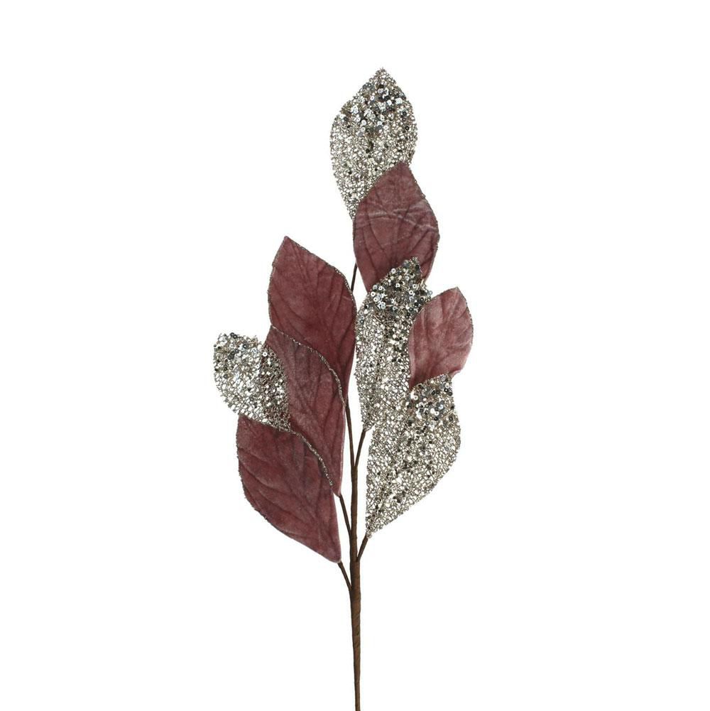 RAMO FOGLIE GLITTERATO 90 CM ROSA/PLATINO KN RAMO FOGLIE GLITTERATO 90 CM ROSA/PLATINO KN