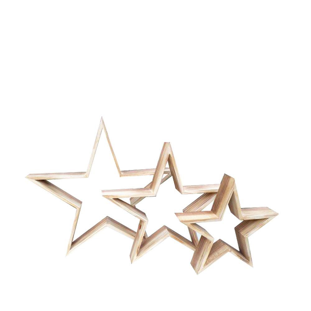 SET 3 STELLE LEGNO APERTE 6X27X27 6X38X38 6X46X46 NATURALE