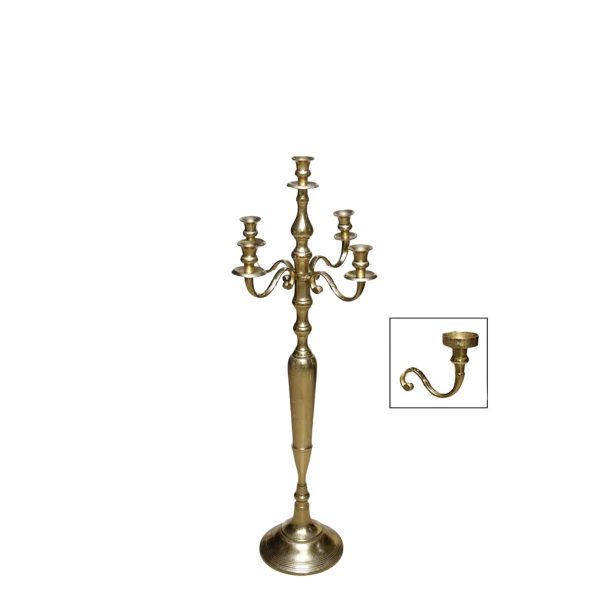 CANDELABRO ALLUMINIO 5 FUOCHI H.80 CM ORO SATINATO CANDELABRO ALLUMINIO 5 FUOCHI H.80 CM ORO SATINATO