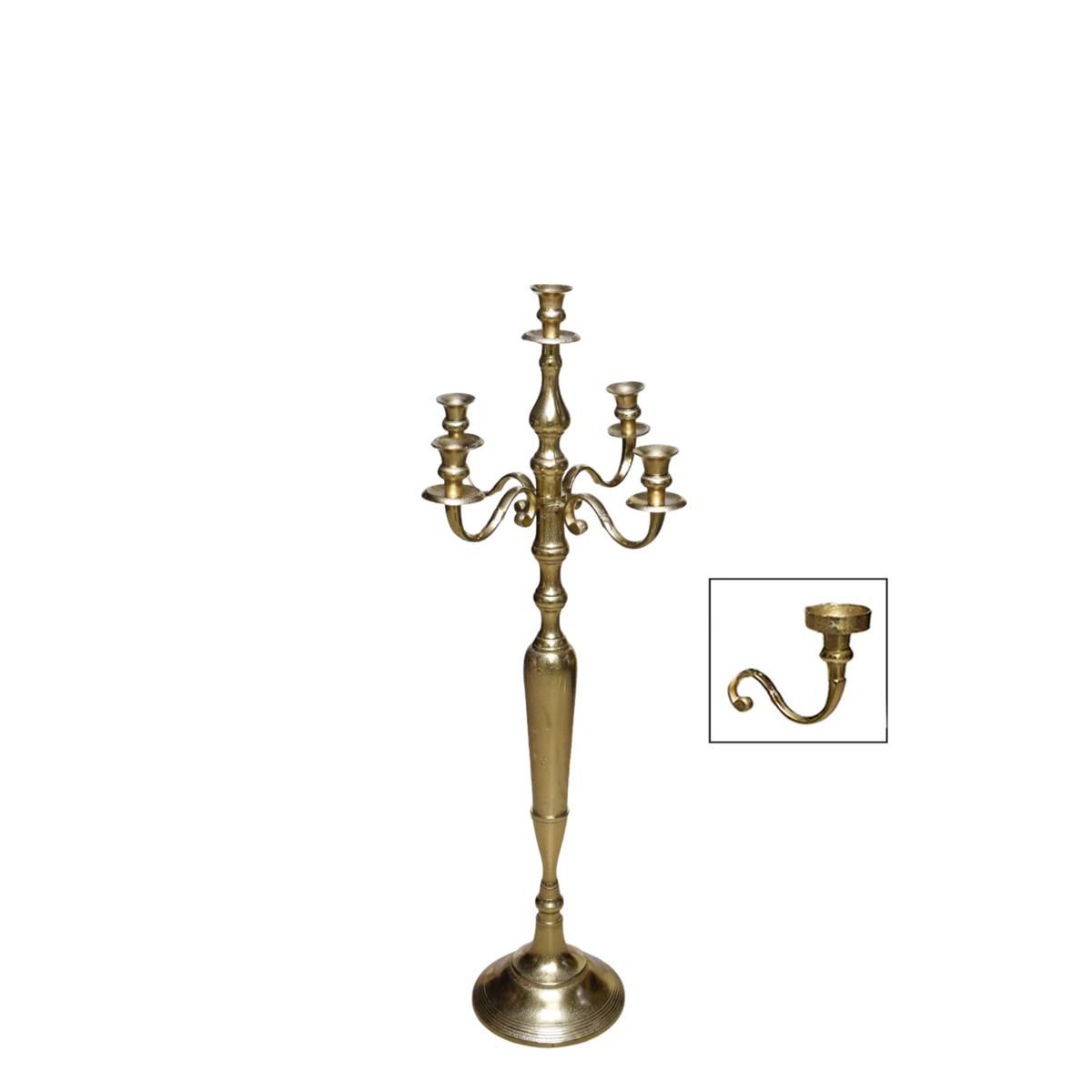 CANDELABRO ALLUMINIO 5 FUOCHI H.80 CM ORO SATINATO CANDELABRO ALLUMINIO 5 FUOCHI H.80 CM ORO SATINATO