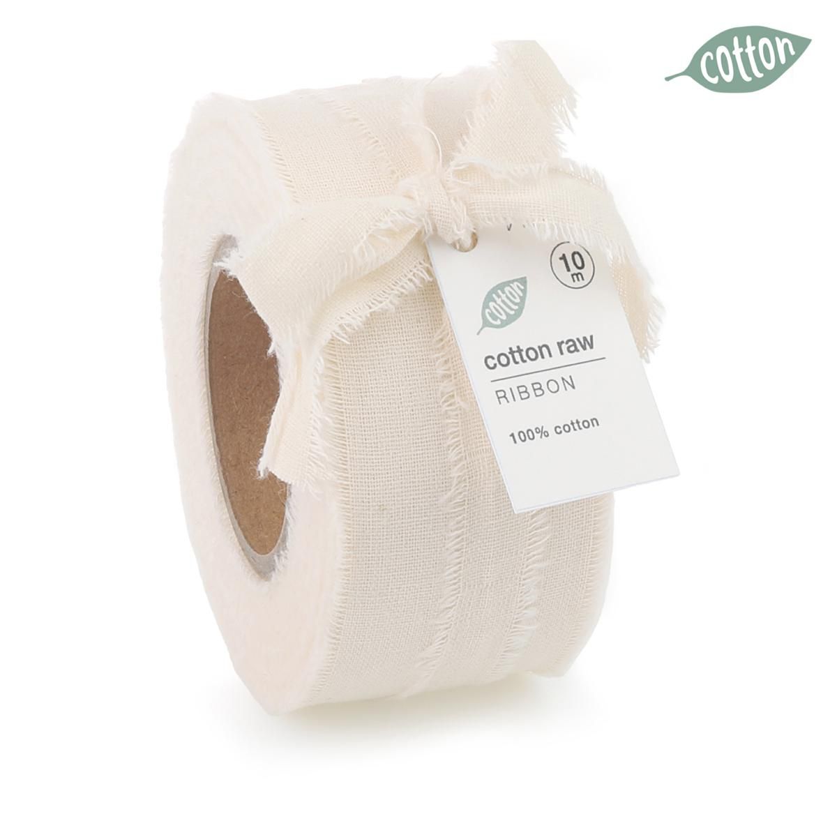 NASTRO COTONE SFRANGIATO 40MM 10MT-COTTON RAW- BIANCO