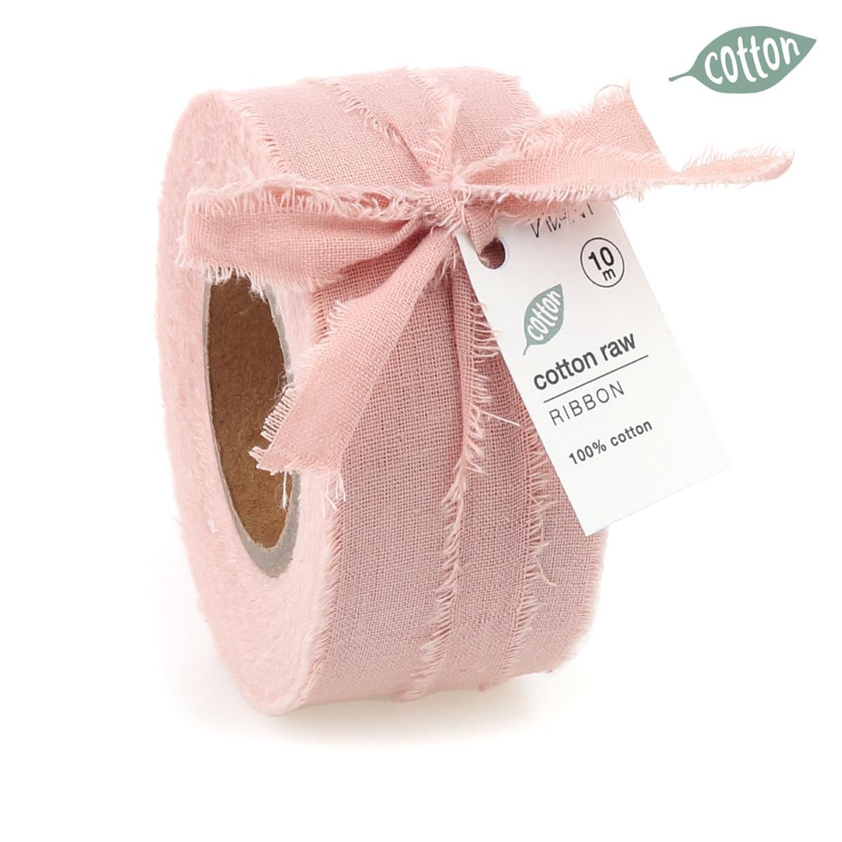 NASTRO COTONE SFRANGIATO 40MM 10MT-COTTON RAW- ROSA